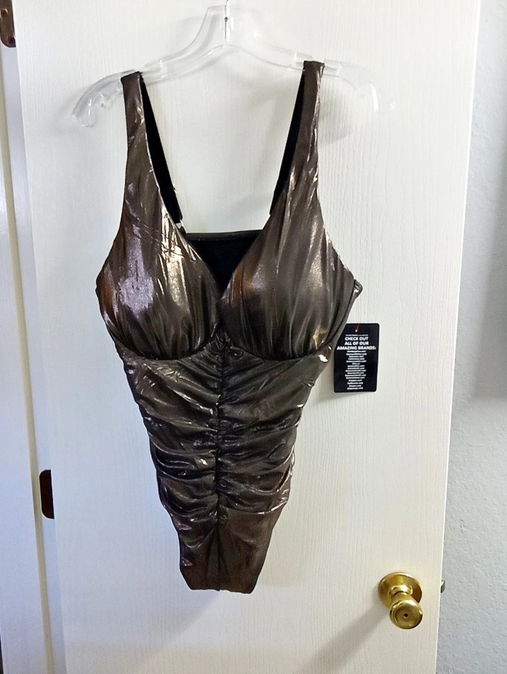 Swimsuits For All Everyday Golden Metallic Adjustable One-Piece Swimsuit